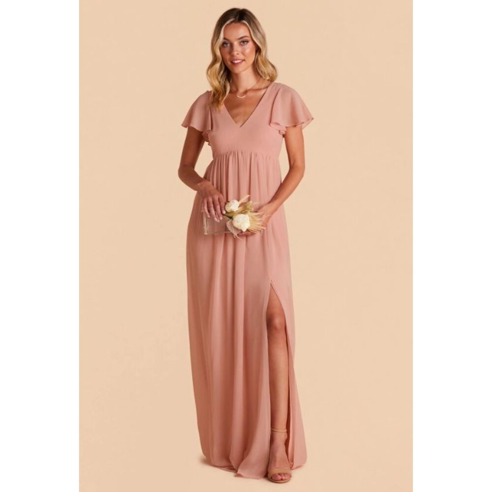 NWT Birdy Grey Hannah Empire Dress Pink Dusty Rose Small Chiffon Bridesmaid Flow